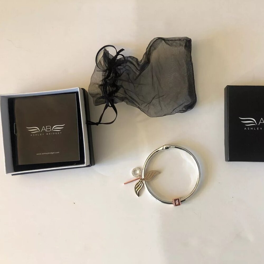 NWB New Ashley Bridget Silver Gold Tone Divine Guardian Angel Hinge Bracelet